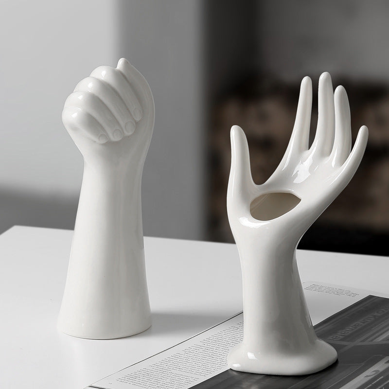 Hand-Shaped Ceramic Vase White