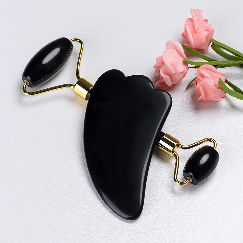 Natural Quartz Jade Roller Gua Sha Black