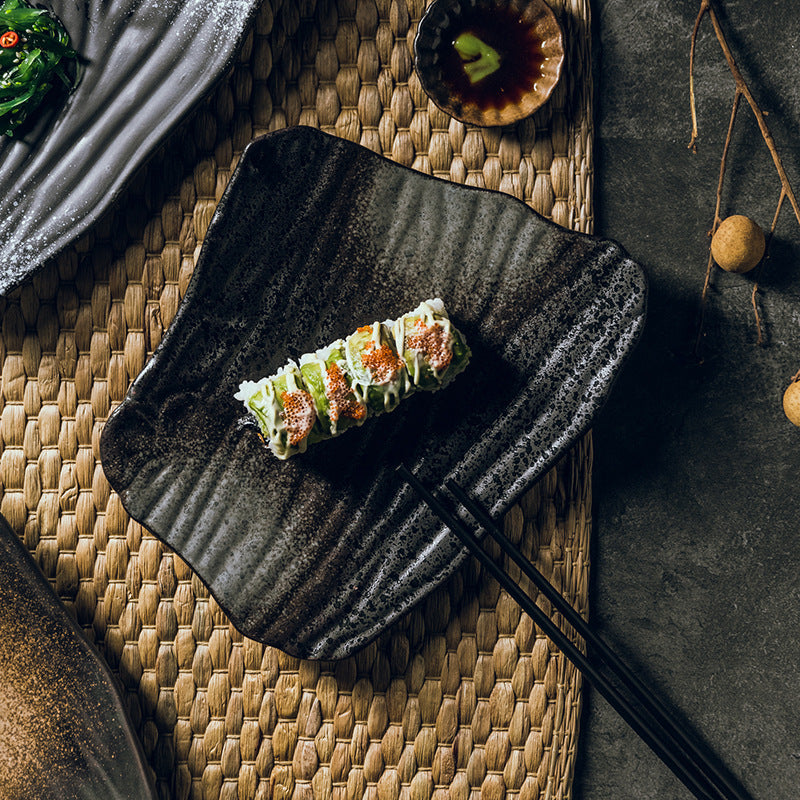 sushi plate black porcelain