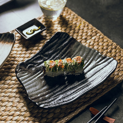 sushi plate black porcelain