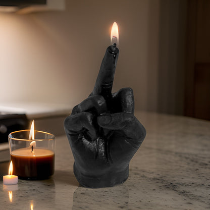 Big middle finger candle black grey white