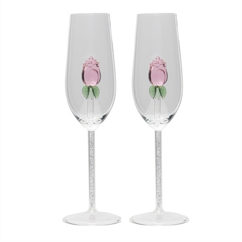 Rose Wine Glasses Rose Inside