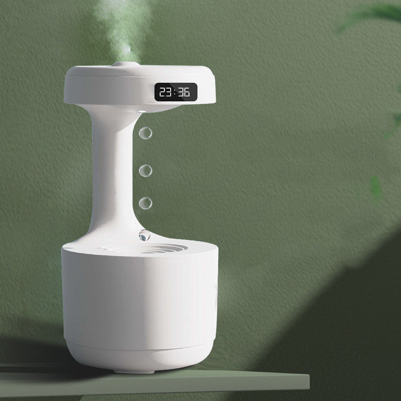 Anti-gravity humidifier with clock aromatherapy white