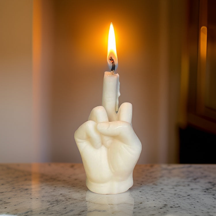 Big middle finger candle black grey white