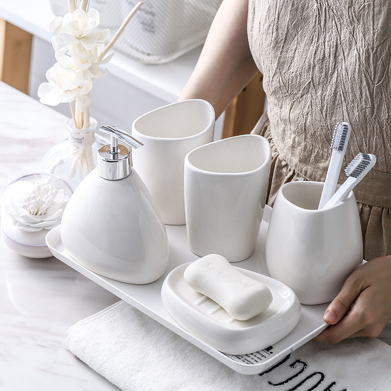 5 Piece Set White Porcelain Bathroom Toiletries