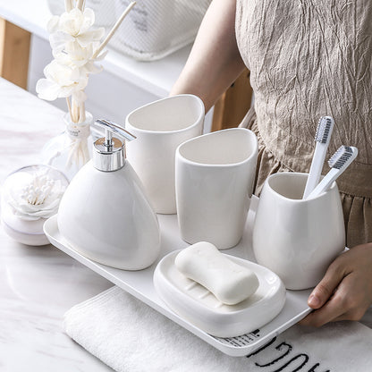 5 Piece Set White Porcelain Bathroom Toiletries