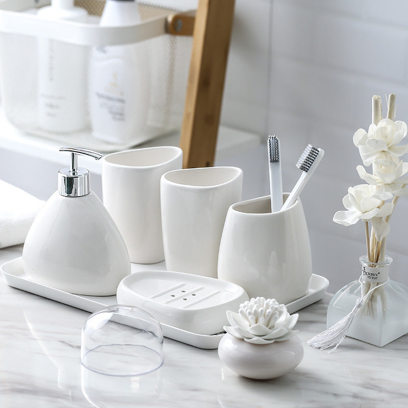 5 Piece Set White Porcelain Bathroom Toiletries 2