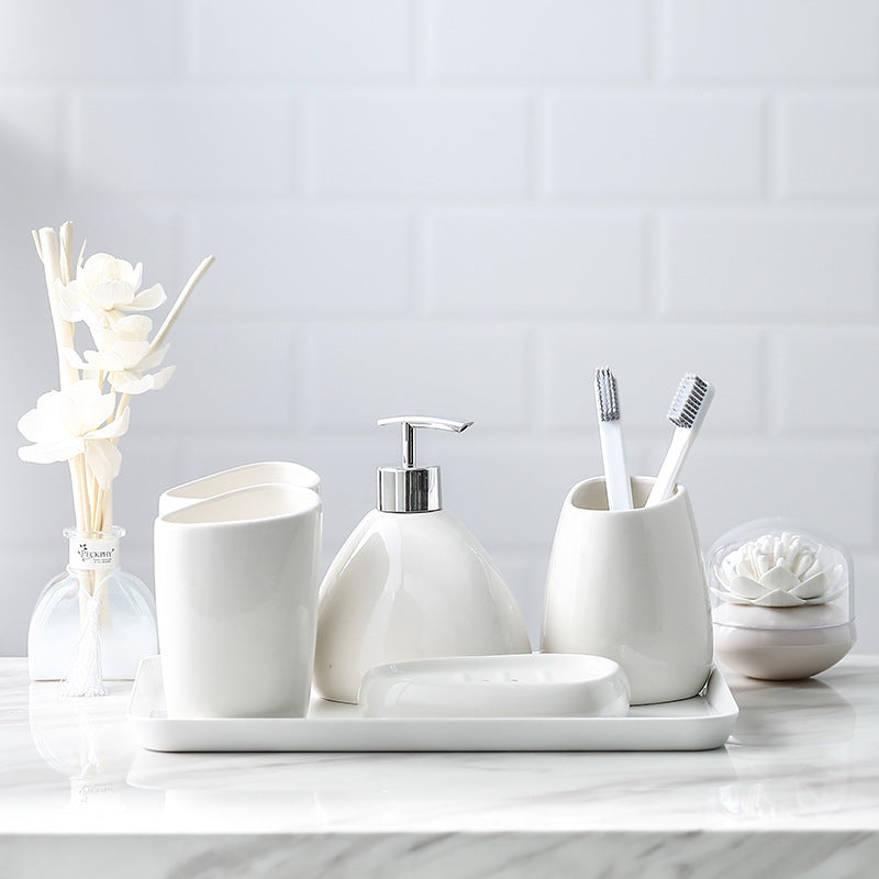 5 Piece Set White Porcelain Bathroom Toiletries 3