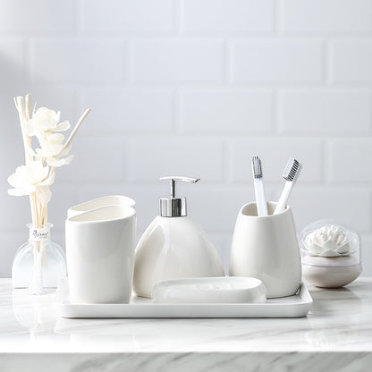 5 Piece Set White Porcelain Bathroom Toiletries 3