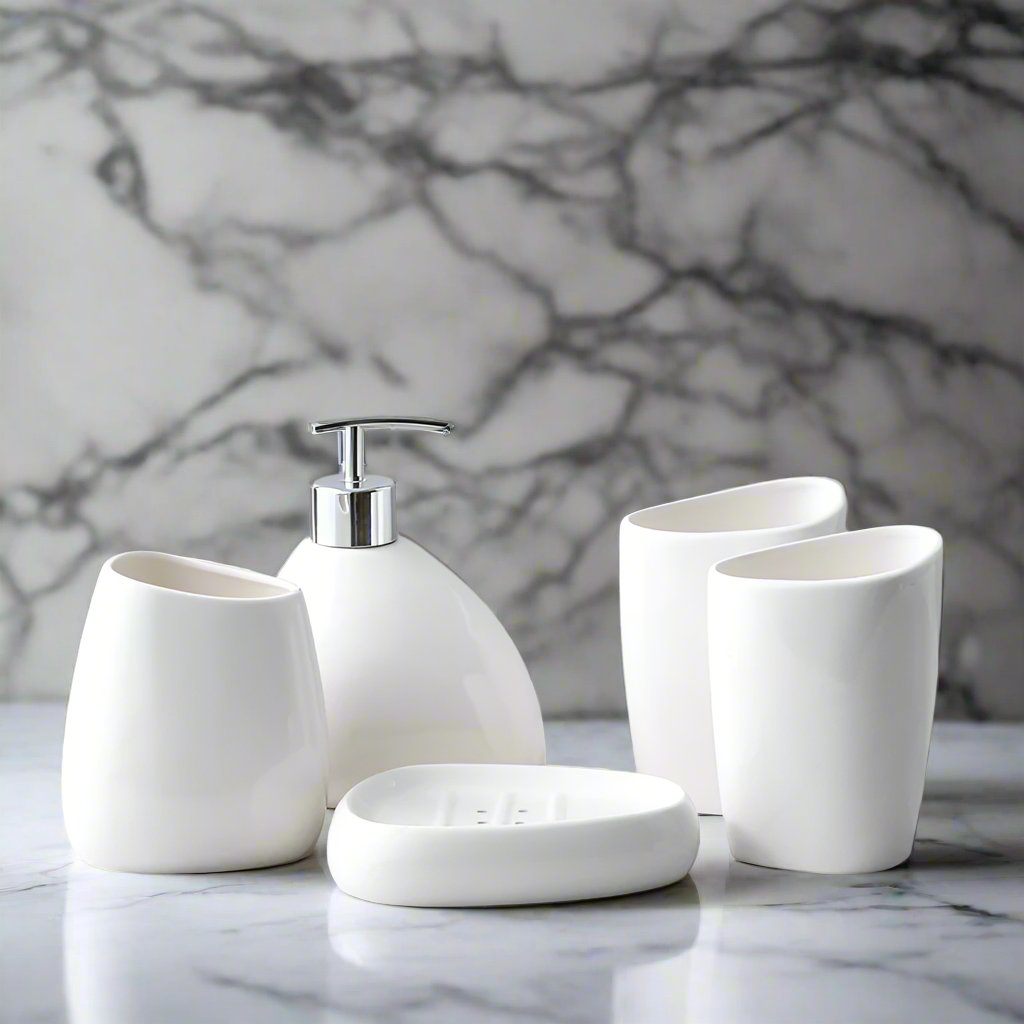 5 Piece Set White Porcelain Bathroom Toiletries 7