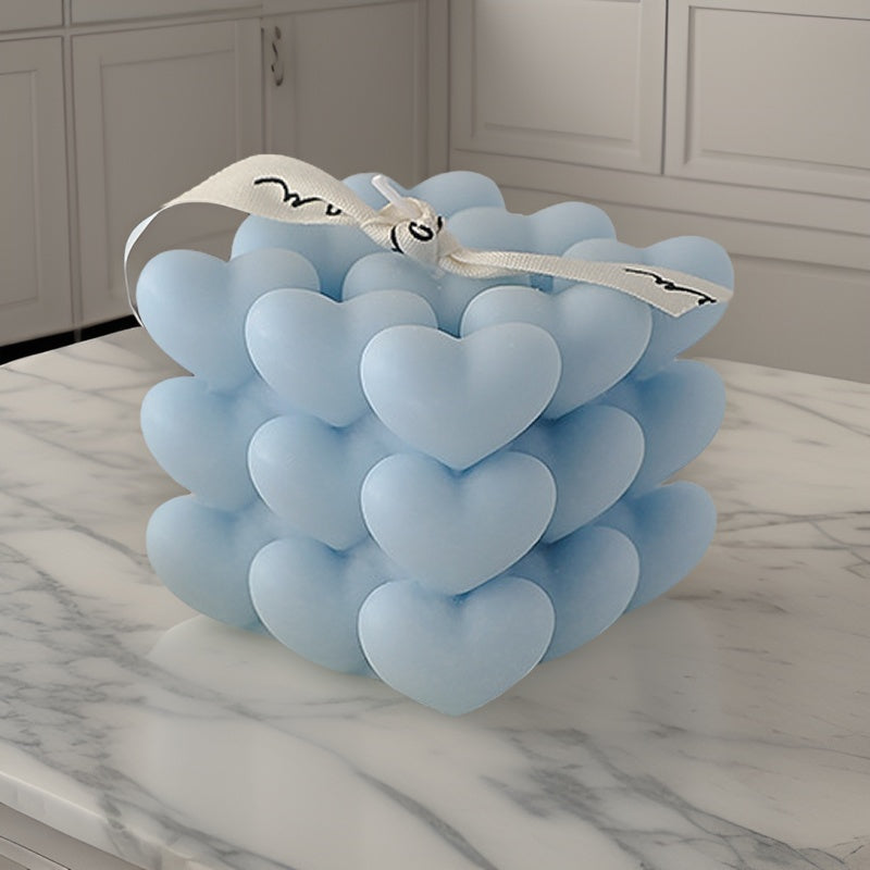 Heart Rubik's Cube Candle Blue