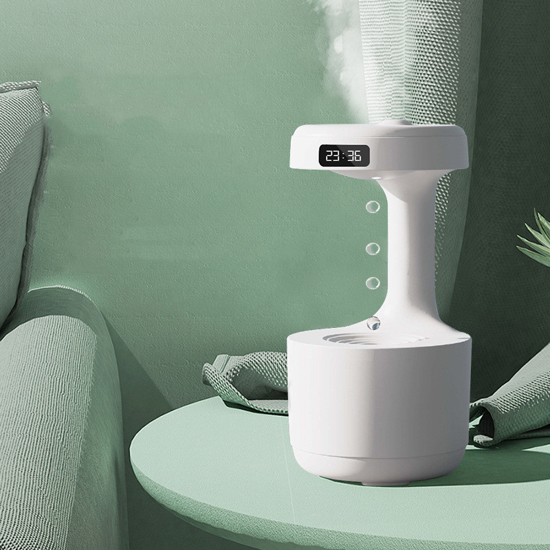 Anti-gravity humidifier with clock aromatherapy white