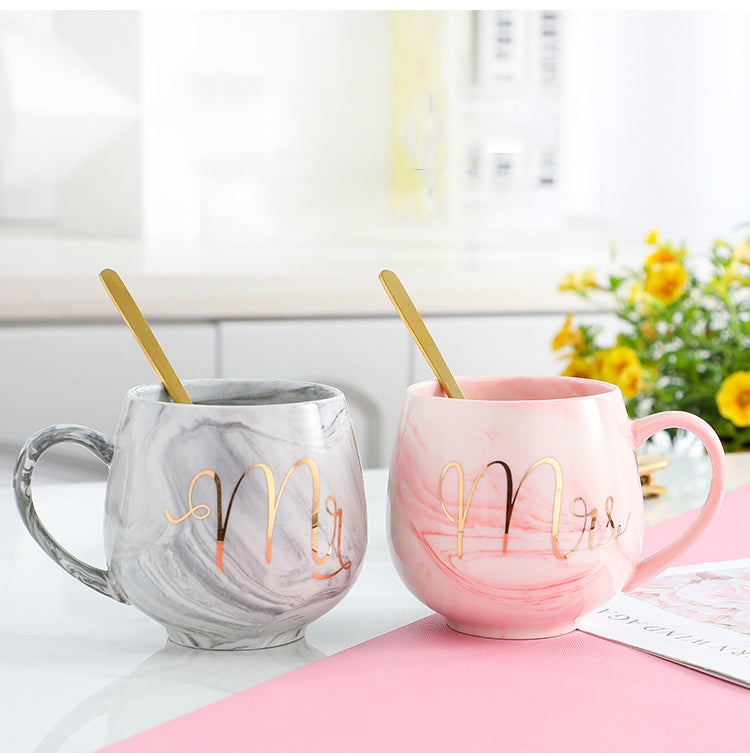 His and Hers" Marble Ceramic Mugs