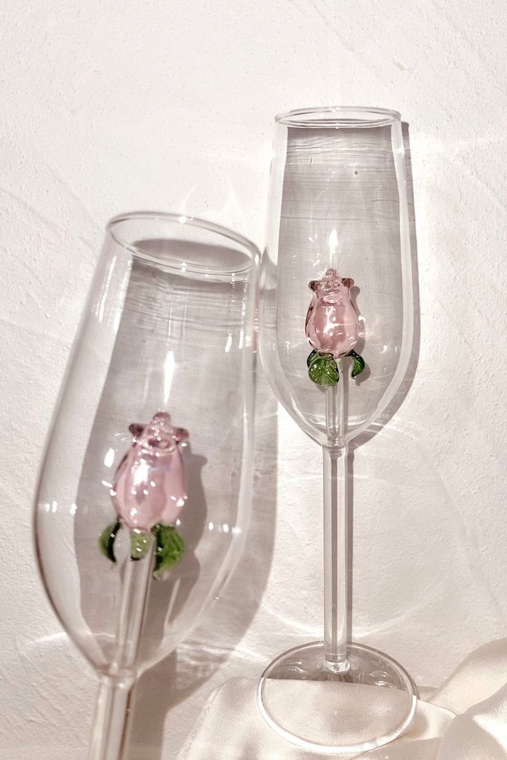 Rose Wine Glasses Rose Inside