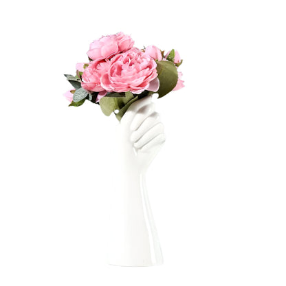 Hand-Shaped Ceramic Vase White