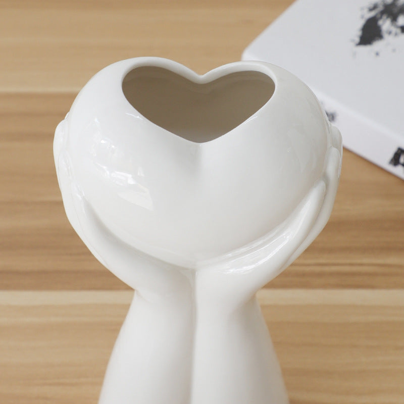 Heart Ceramic Flower Vase White