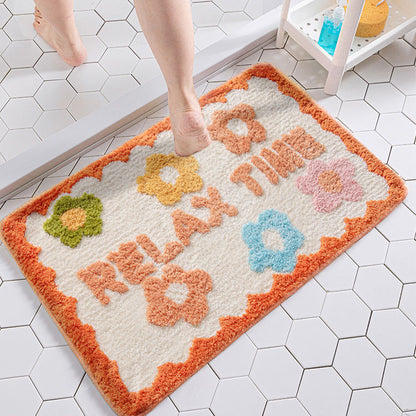 bathroom rug flower orange white