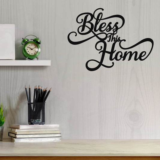 "bless this home" metal wall art black