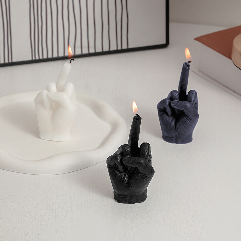 Big middle finger candle black grey white