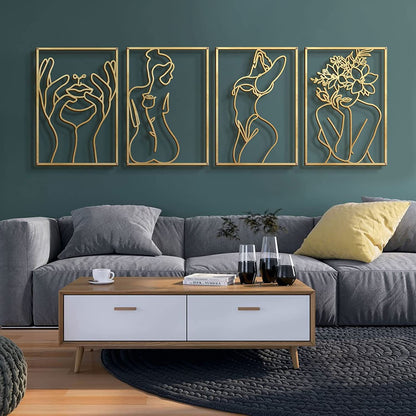 Set of 4 Metal Female Silhouette Wall Art